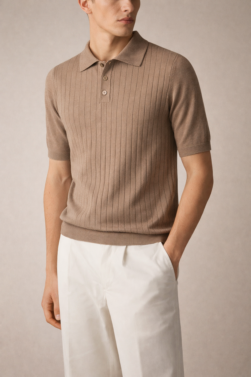 Knitted Polo Shirt Camel Gray