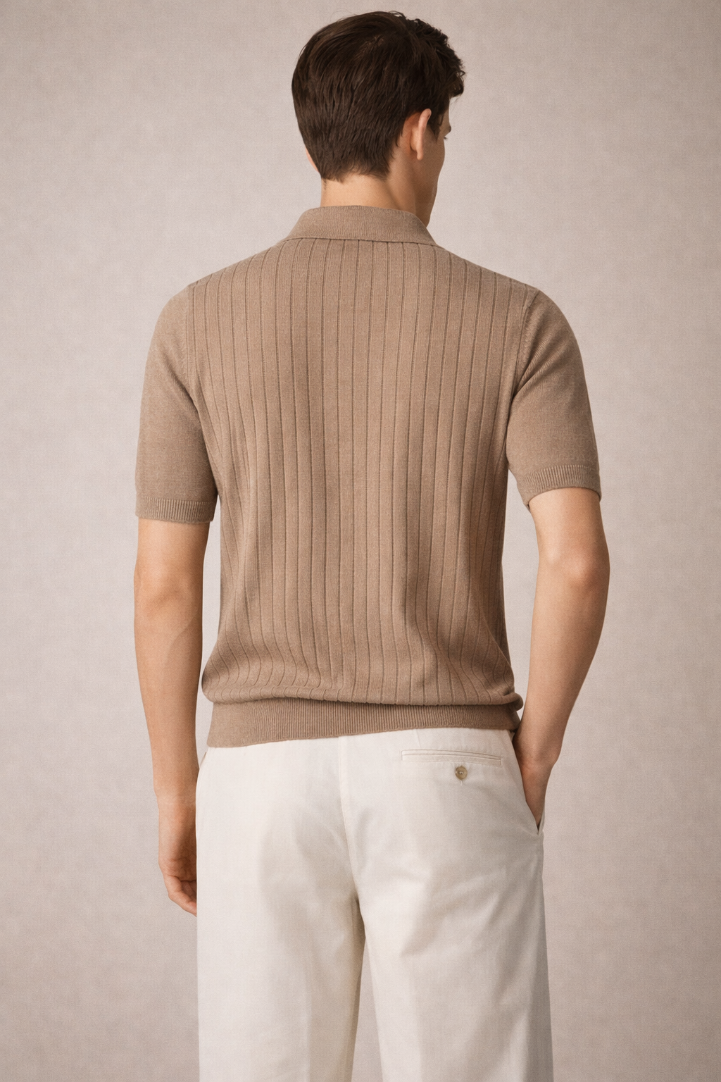 Knitted Polo Shirt Camel Gray