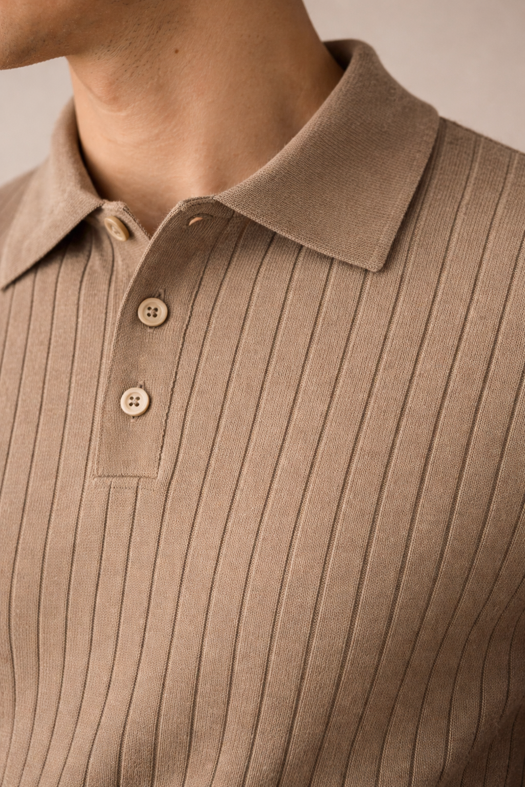 Knitted Polo Shirt Camel Gray
