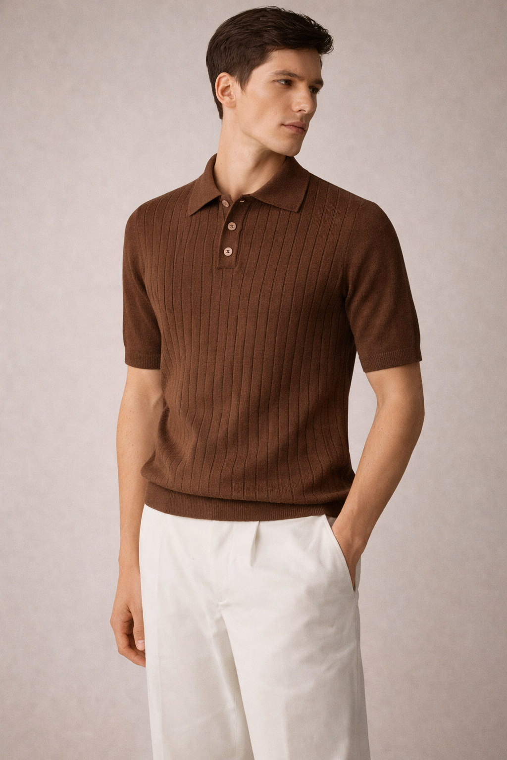Knitted Polo Shirt Coffee