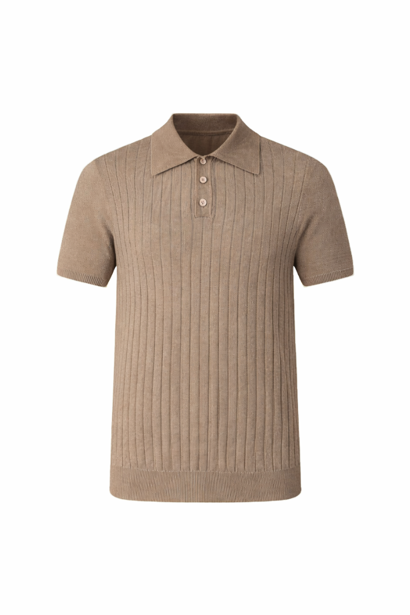 Knitted Polo Shirt Camel Gray